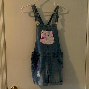 Jordache XL junior 14-16 denim overall jumper with sequins and pink stars